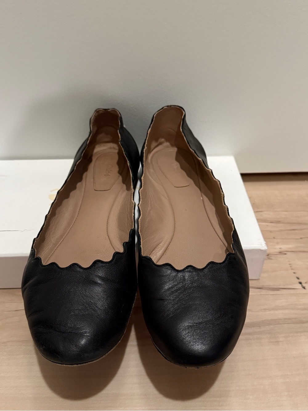 Chloe Black Scalloped Edge Leather Flats